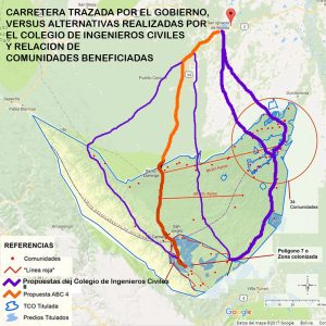 Mapa Tipnis + Alternativas al trazo carretero